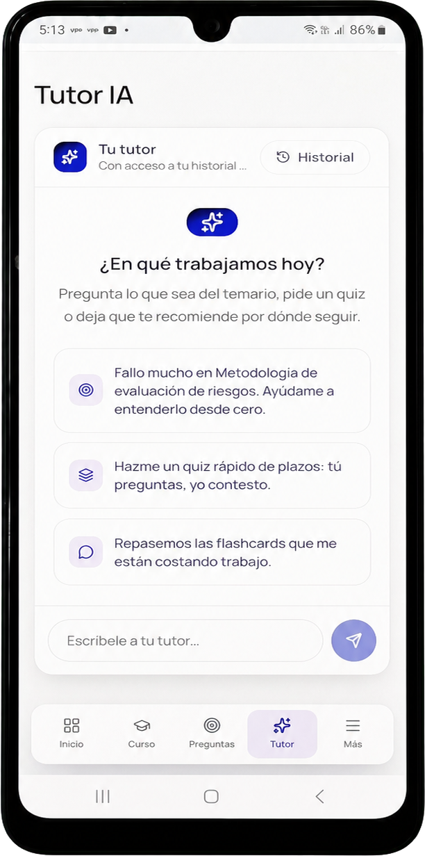 MiPLD abierto en un teléfono mostrando el Tutor IA